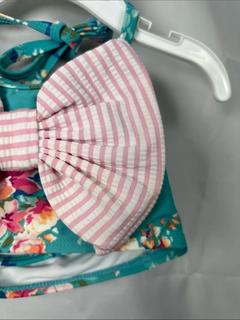 Ruffle Butts green floral big bow skirted bikini size 2T NWOT